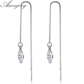 

Anenjery 925 Sterling Silver AAA Zircon Water Drop Long Tassel Earrings For Women Elegant Jewelry S-E288