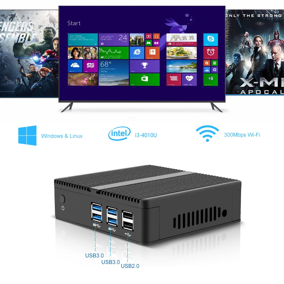 Intel Core i3-4010U Мини ПК Windows 10 8 ГБ ОЗУ 240 ГБ SSD 300 Мбит/с WiFi гигабитный Ethernet HDMI VGA 6* USB неттоп HTPC