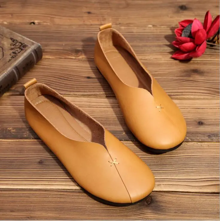 Для женщин обувь Новое поступление весна плиссированная обувь на плоской подошве из натуральной кожи женская обувь удобные бабушкины туфли женские мокасины без застежки; tenis feminino - Цвет: Цвет: желтый