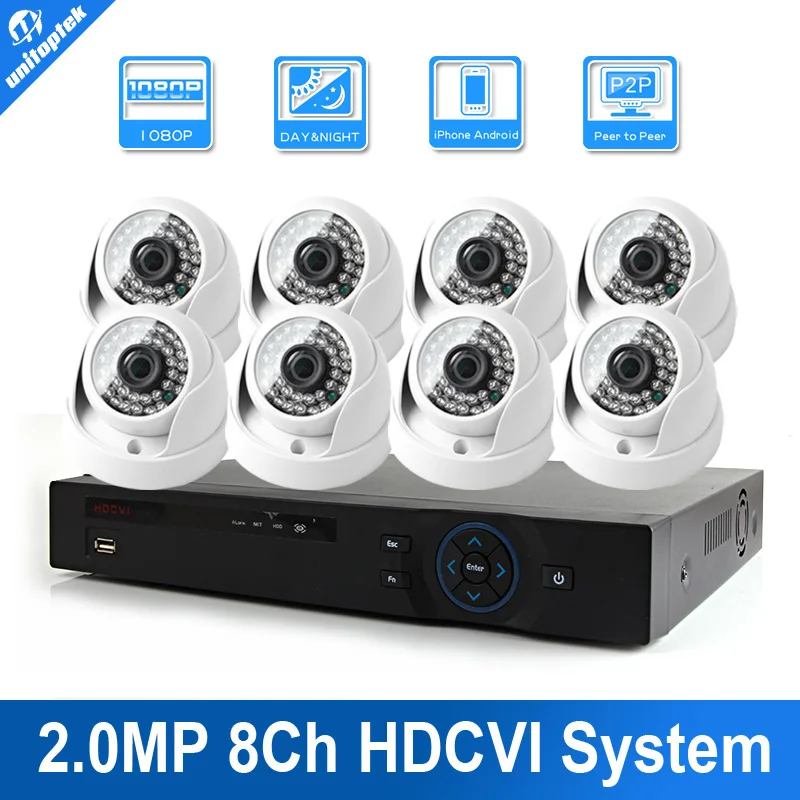 8CH HDCVI DVR System KIT 2.0MP IR Outdoor Dome 8 Channel CVI DVR Kit 8CH 1080P HDCVI Camera Surveillance Security CCTV System 