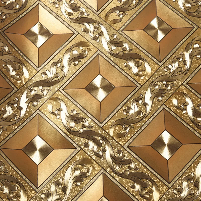 beibehang Simple gold foil golden yellow diamond lattice glowing wallpaper KTV living room bar aisle ceiling roof wallpaper 14k yellow gold diamond
