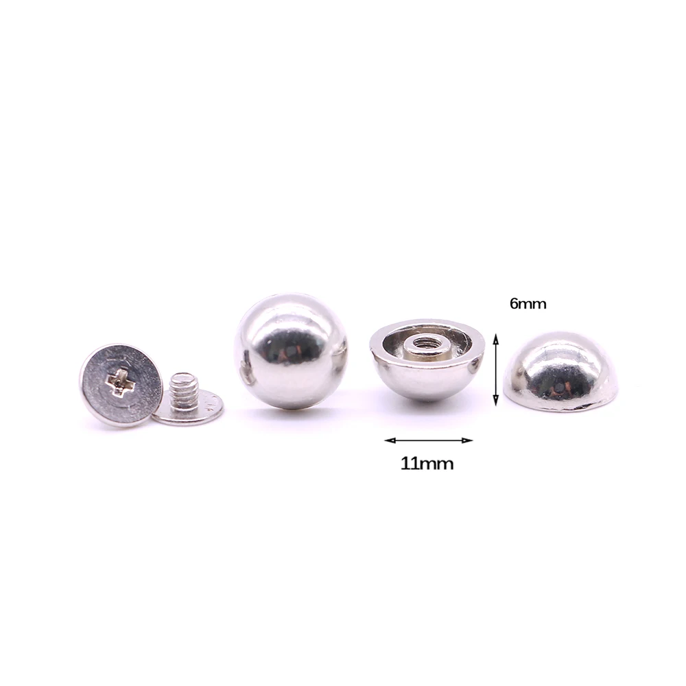 

New 10sets/pack 11mm (Diameter), 6mm (Height) Silver round flat studs mushroom nail punch leather of rivets B-20