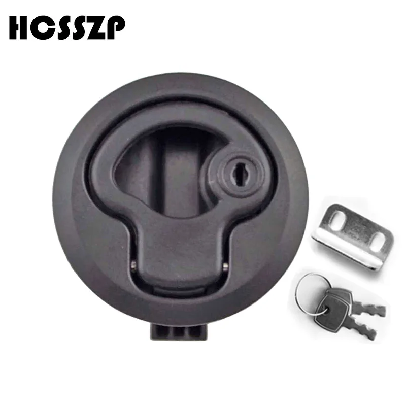 

HCSSZP 2 inch Locking Lift Handle Plastic Flush Pull Latches Slam Round Deck Lock with Key Yacht Parts Accessories RV Deck Hatch