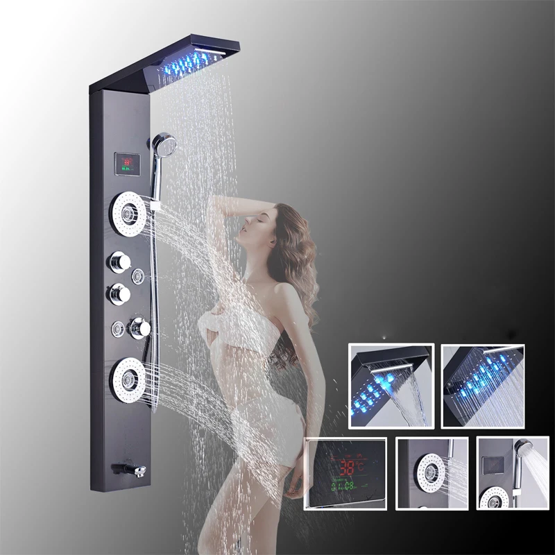Светодиодный смеситель для душа для ванной с цифровым дисплеем, душевая панель для ванной, массажная система для тела, струйная башня, колонковый смеситель для душа