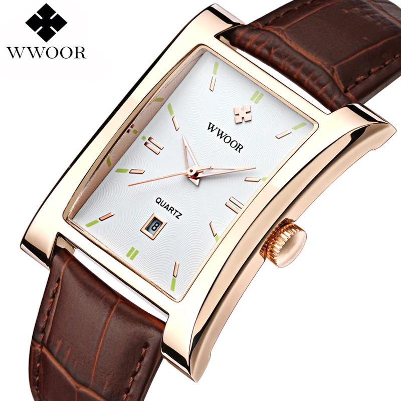 Элитный бренд wwor/для мужчин мужские часы кварцевые часы мужские наручные кожаный ремешок водонепроницаемые ч