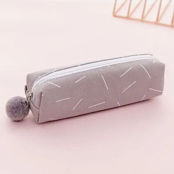 Чехол для карандашей, плюшевый, для девочек, Pensil Estuches Lapices Etui Pennen Hairball Estuche Escolar Kawaii Small Canvas Trousse Scolaire Stylo - Цвет: Gray Stripe