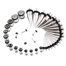 Tiantifbyjs 14g-00g 36/18 peças, kit de medidores de orelha, tapetes e tampões para cílios tampões expansor conjunto piercing do corpo