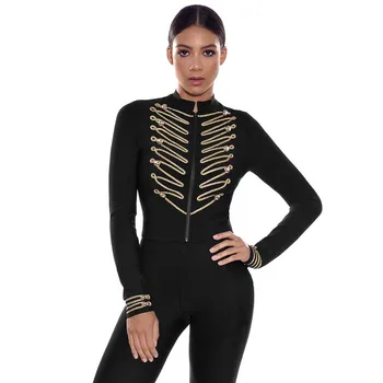

wholesale New Top black long sleeve Stretch knitting Chain decoration Slim fit celebrity bandage Tops (H2797)