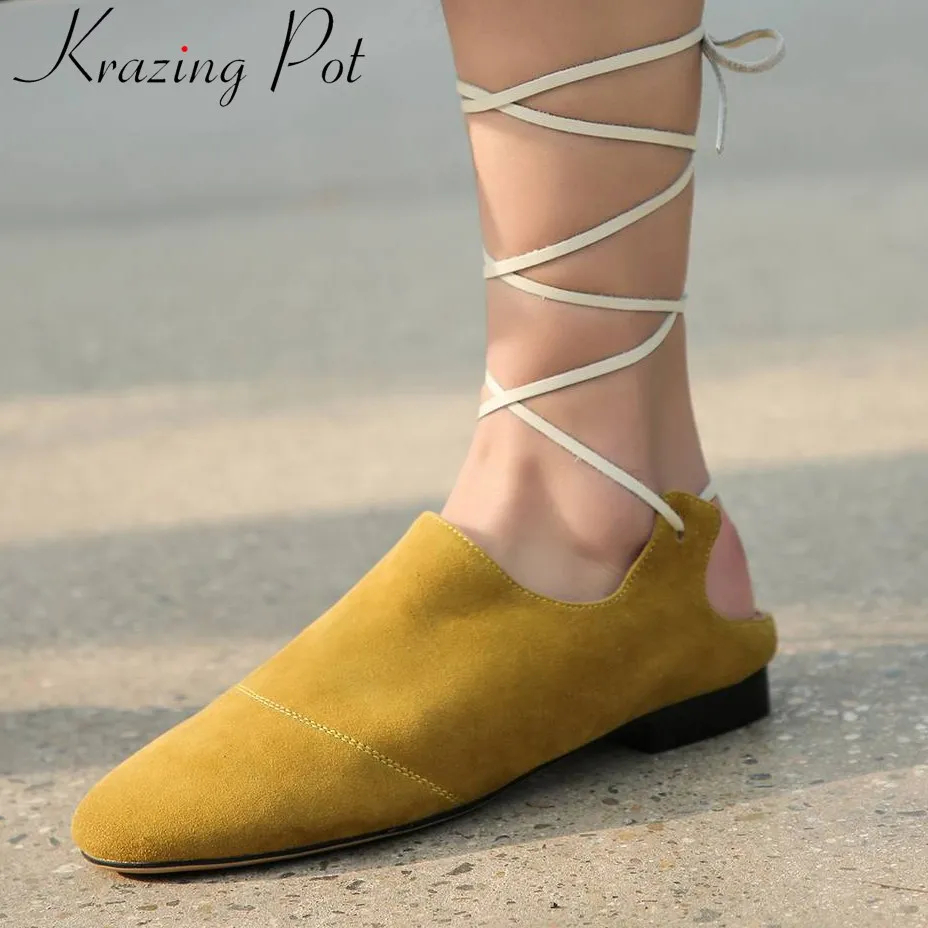 

Krazing Pot 2019 Mary Janes full grain leather ankle strap mules round toe pretty girls low heels large size slingback pumps L00