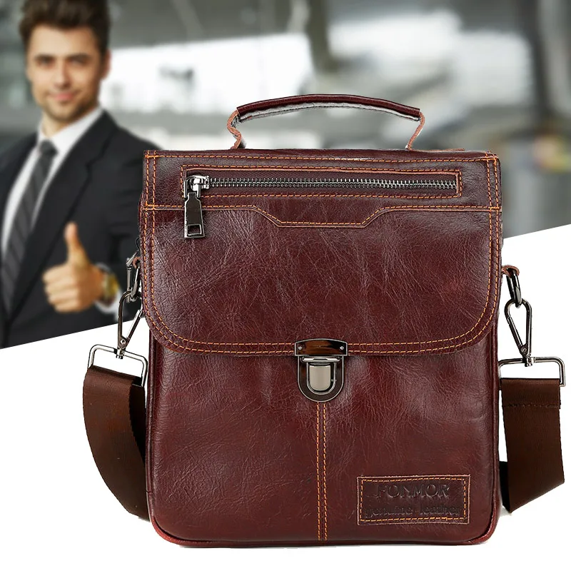 

Simple Fashion Men Genuine Leather Vintage Buckle Shoulder Bag Satchel Crossbody Bag FC55