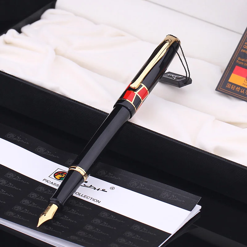 Promotion-Picasso-Pimio-923-Luxury-Pure-Black-and-Gold-Clip-Fountain-Pen-with-0-5mm-Iridium(8)