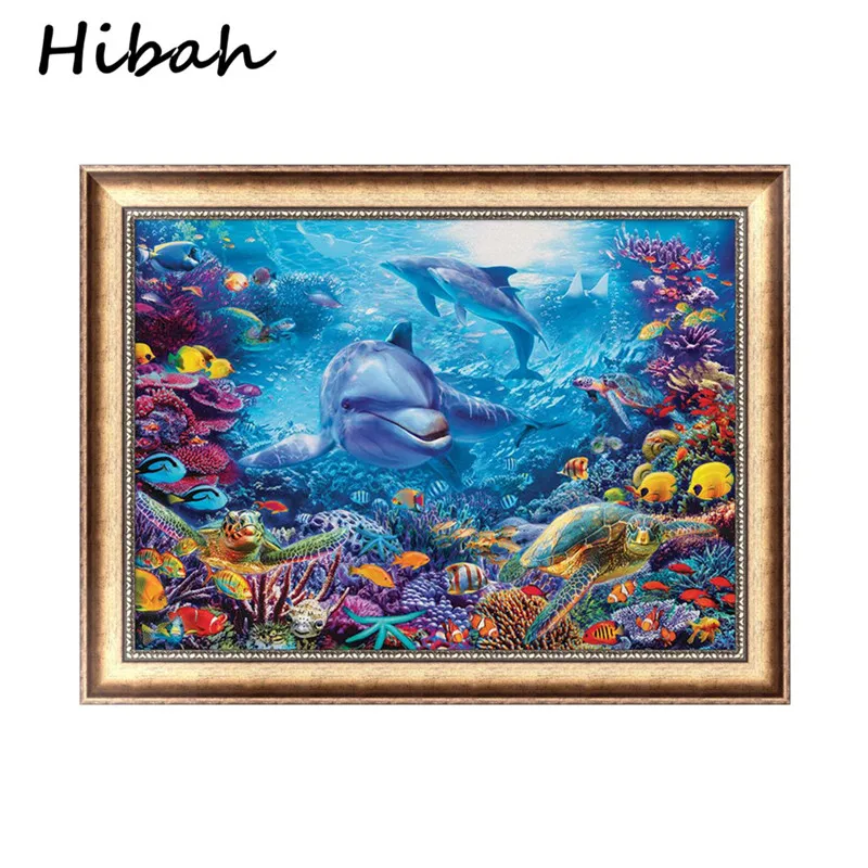 

Full Diamond Embroidered 5D Diy Diamond Painting Fish Animal Picture Cross Stitch Kit Round Diamond Underwater World Landscape