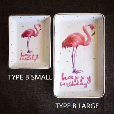 1pc type B large Посуда, керамическая тарелка, прямоугольная тарелка с фламинго, тарелка для торта, ювелирный поднос, Настольная коллекция, блюда для дома, украшения - Цвет: 1pc type B large