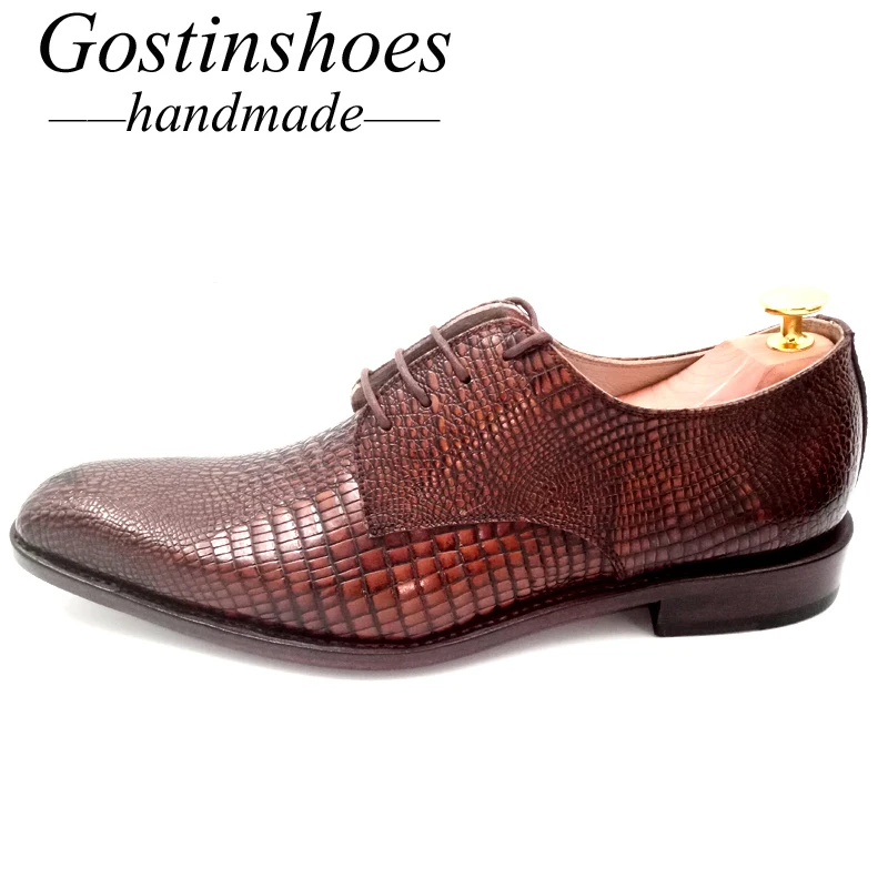 Goodyear/Мужская официальная оксфордская обувь ручной работы; элегантные однотонные коричневые кожаные модельные туфли с острым носком для свадьбы и офиса; GSTN005