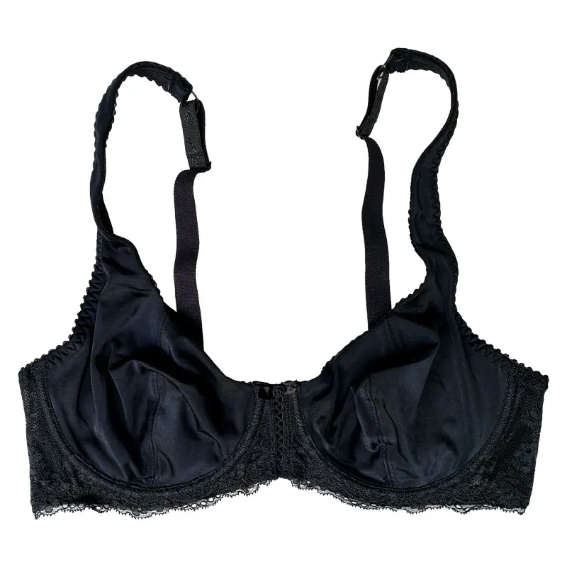 Women Bra Plus size Black Breathable Lace Bow Wide Strap Comfortable