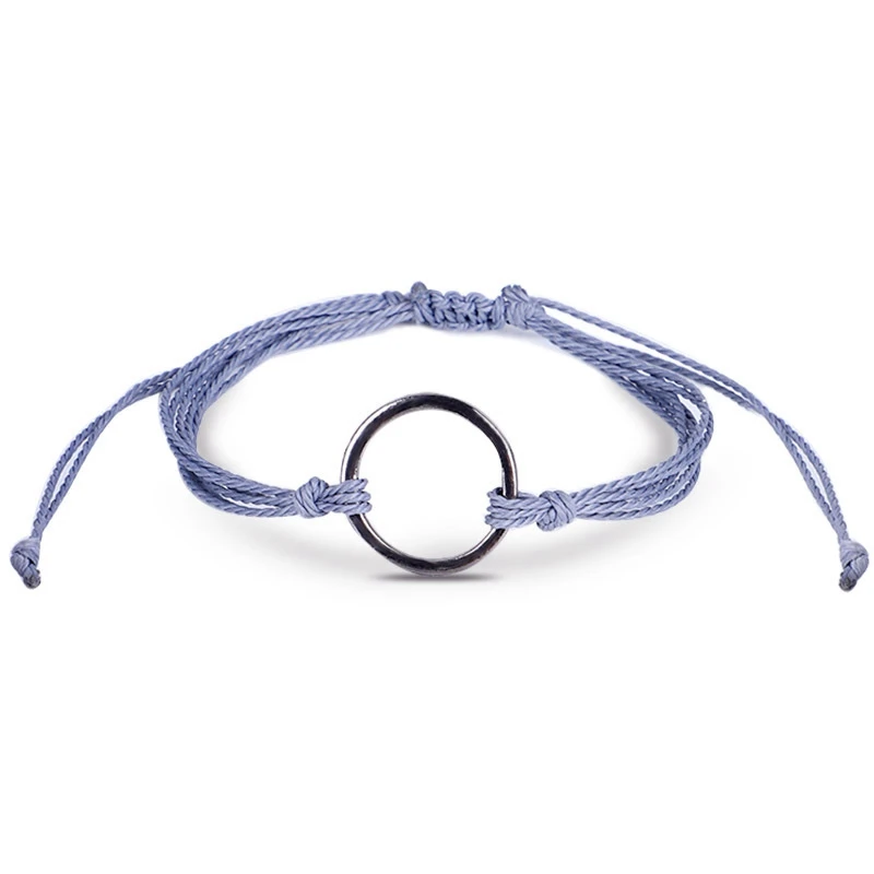 

Hippie Style Braided Line Friendship Bracelet Wrist Ankle Wax Line Metal Minimalist Style Bracelet Gray