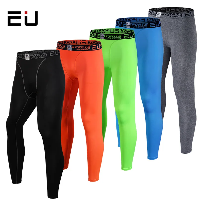 

EU Men's Running Pants Men Breathable Quick Dry Training Compression Tights High Quality Men Running Fitness Gym Sport Leggings