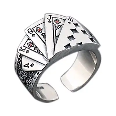 

Retro titanium silver square flush men's poker ring tide single ring to cut off the personality of the open index finger ring