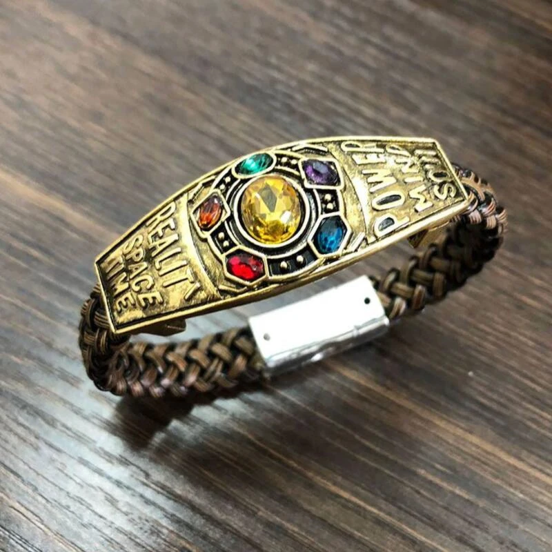 

Avengers Endgame Thanos Infinity Stones Leather Cord Bracelet Cosplay Wrist Strap Hand Chain Prop