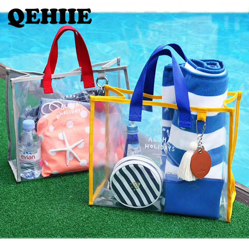 

2018 Transparent Bag New Large Capacity Ms. Tote Waterproof PVC Ladies Handbag Shoulder Bag Fashion Beach Shopping Bag Bolsas