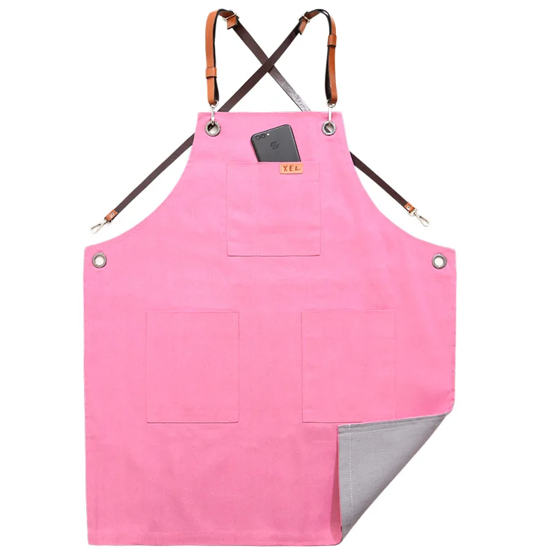 

New fashion cotton canvas apron for the kitchen unisex Adjustable Leatherwear Bartender barista work Two-sided aprons 3 color