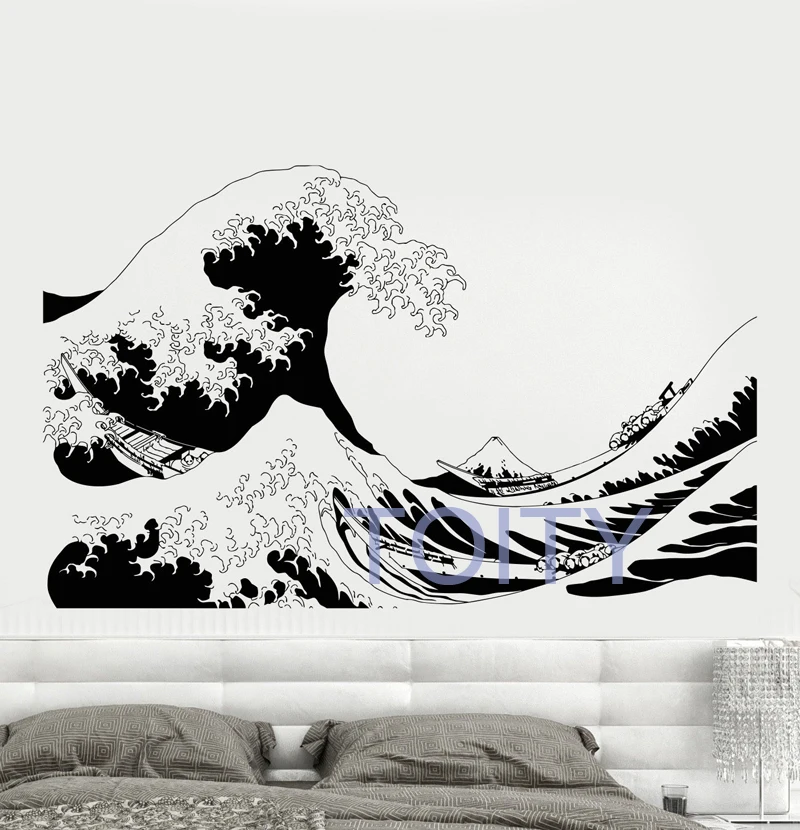 The Great Wave of Kanagawa Настенная Наклейка японские моряки лодка виниловые наклейки для