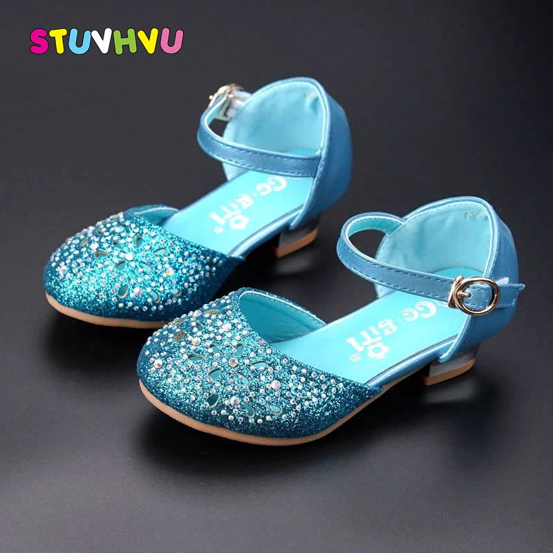 

Girls high heel shoes children's sandals for girls summer hollow fish mouth party wedding dance princess shoes rhinestone sandal