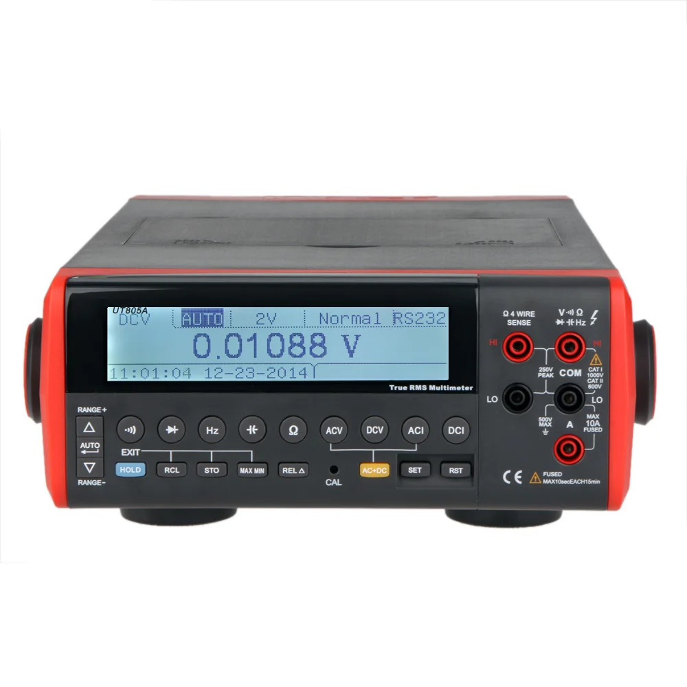 

UNI-T UT805A 200000 Counts True RMS Auto Range Bench Type Digital Multimeter DMM Volt Amp Ohm Cap. HZ Meter w/USB & RS232