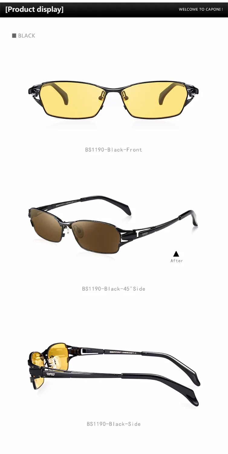 CAPONI Квадратные Солнцезащитные очки для мужчин, чистый титан, оправа, поляризационные, день и ночь, для вождения, фотохромные линзы, солнцезащитные очки BSYS1190