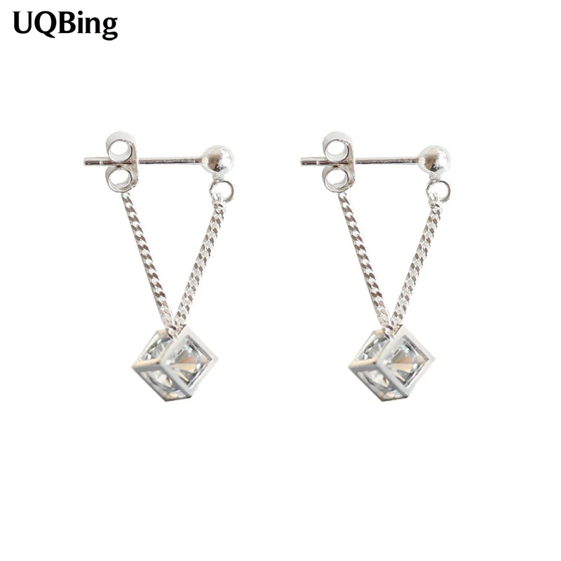 

New Arrivals 925 Sterling Silver Magic Square Crystal Stud Earrings For Women Jewelry Free Shipping Brincos