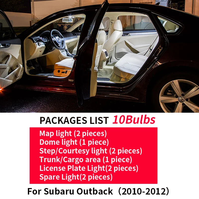Комплекты светодиодных ламп для салона автомобиля 10 шт. Subaru Outback 2010 2012 купольная