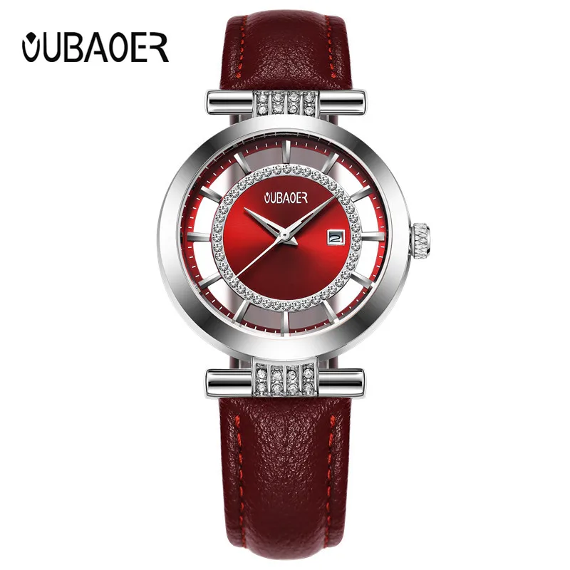Oubaoer Мода кожаный браслет Часы Для женщин топ Элитный бренд дамы кварцевые часы известного наручные часы Relogio feminino hodinky