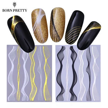 

Gold Metal Wave Strip 3D Nail Sticker Black Silver Multi-size Lines Adhesive Transfer Sticker Nail Art Decorations
