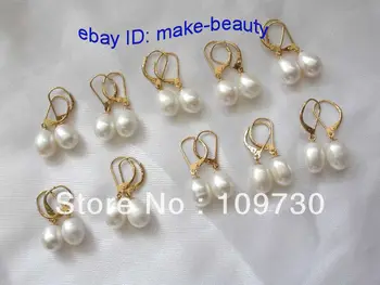 

ry00109 wholesale 10pair 12mm white drip freshwater pearls dangle earrings 14K
