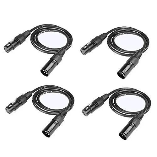 

4 Pack DMX Cable 3.2ft/1m 3-Pin Signal XLR Connection DMX512 Stage Light Cable Wire Male to Female