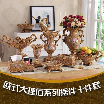 

European luxury jewelry Vase Set Home Furnishing room marbleizing atissue box ashtray fruit ornaments