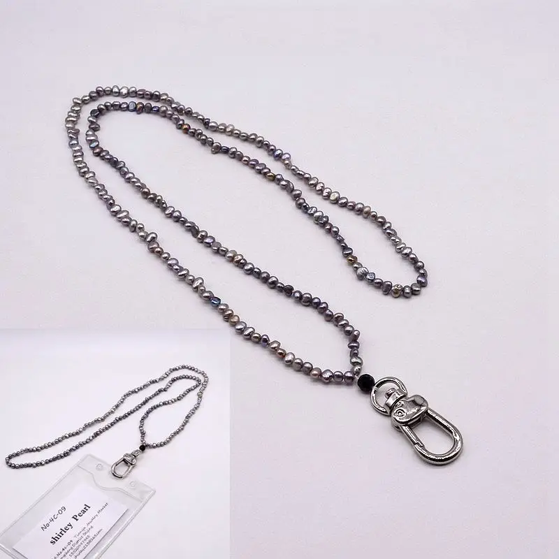 

Personality Silver Grey Small Pearl Badge Work Card Hanging Chain Natural Silver Grey Baroque Pearl Handmade Pearl Work Card Han