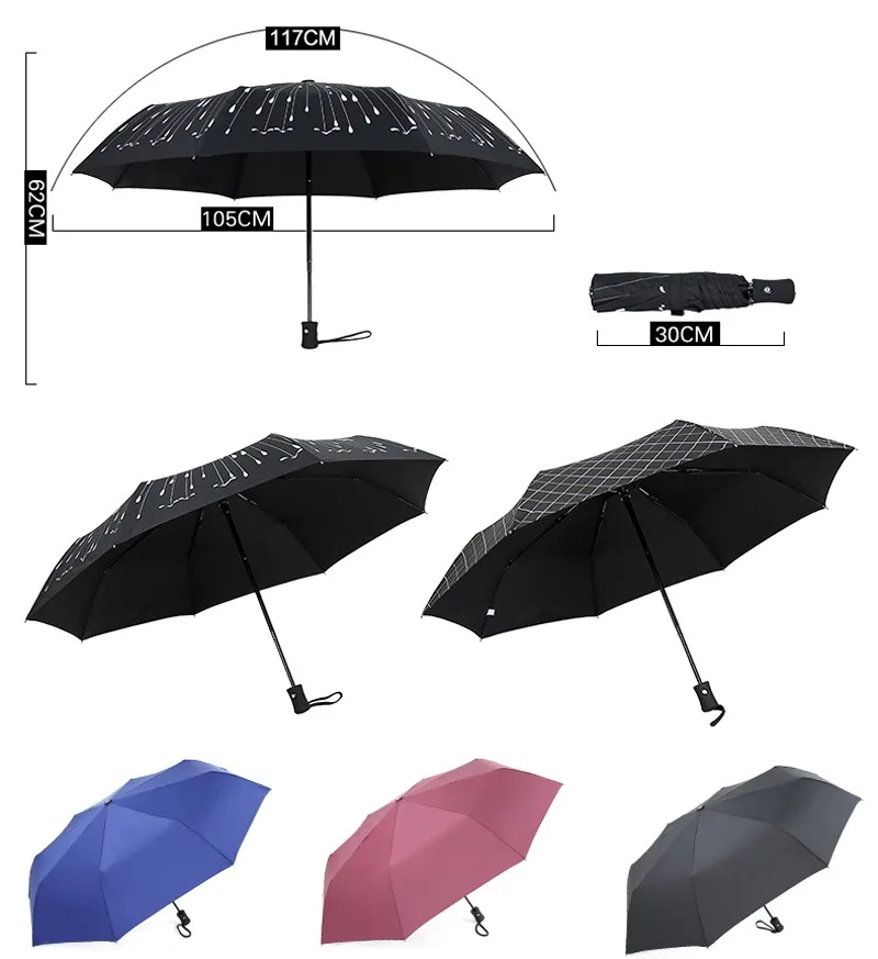 Creative Meteor Fully Automatic Umbrella Fashion Black 3 Folding Sun Umbrella Rain Women Men Umbrella Windproof Anti-UV Large Parasol10