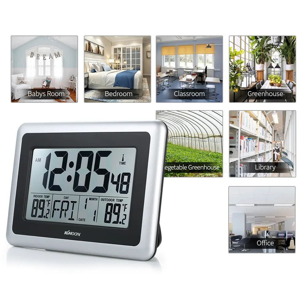 

Digital Thermometer Alarm Clock Weather Station Indoor Outdoor Temperature Sensor With American WWVB Function 7 Languages