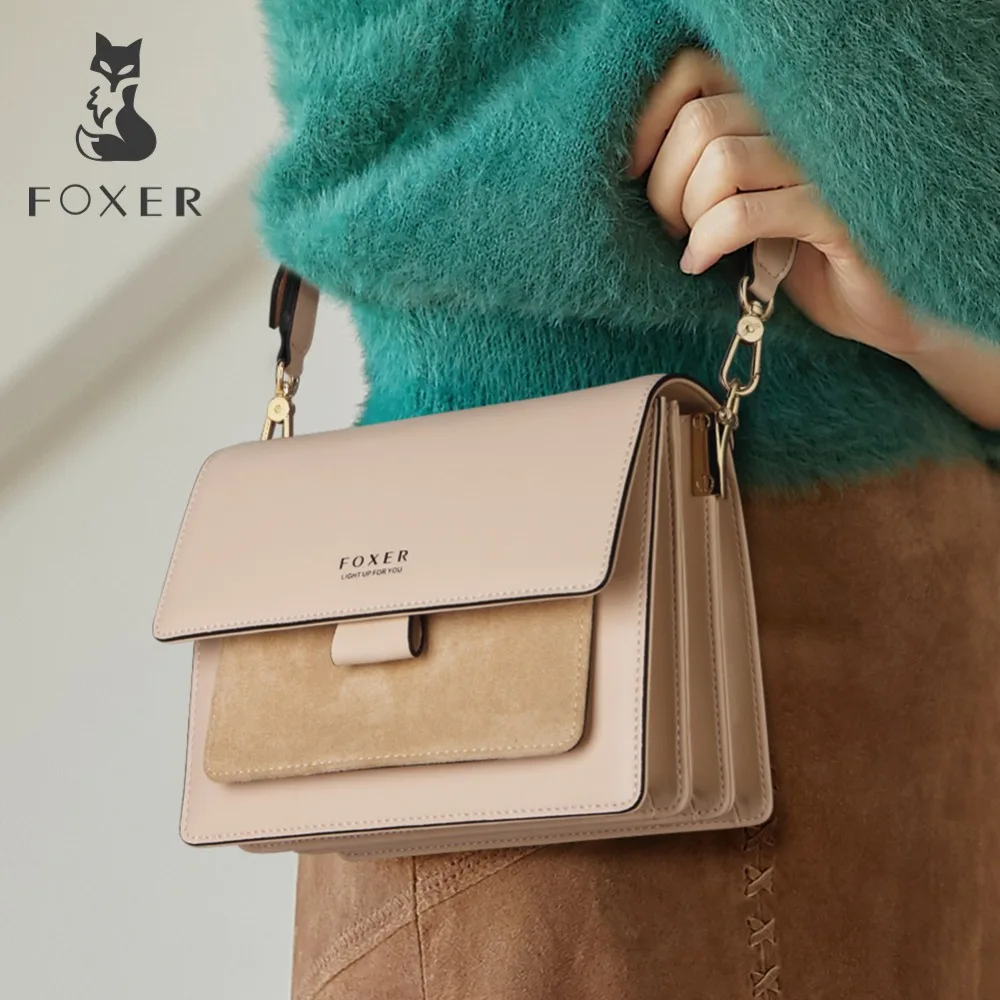 

FOXER Women Star Same paragraph Crossbody Bag Lady Leather Strap Bag Female Messenger Bag Girl's Flap Female Organ bag