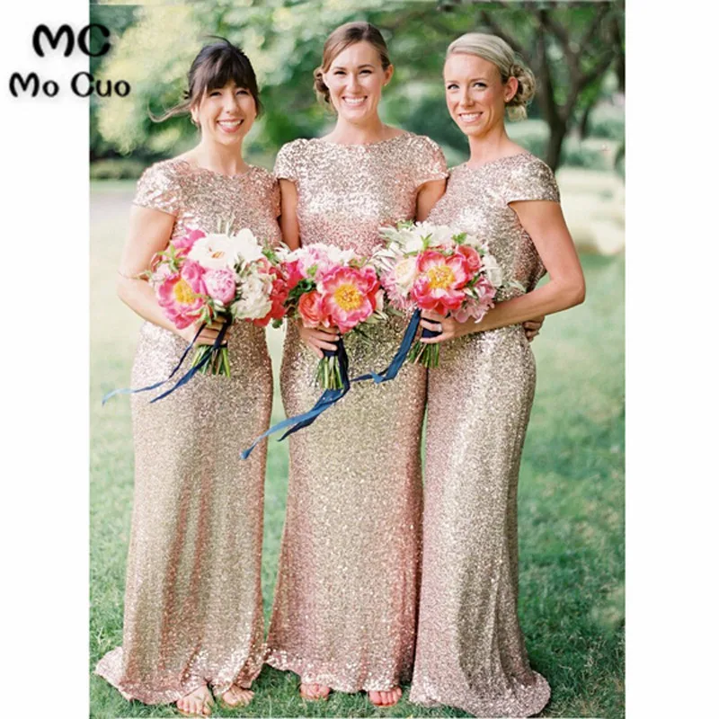 2018 с открытой спиной русалка платье подружки невесты длинные с блестками Короткий рукав Формальное свадебное платье для женщин платье