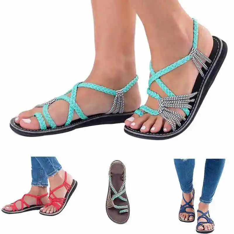 

Women Sandals Fashion Gladiator Sandals Summer Shoes Female Flat Sandals Rome Style Cross Tied Sandals Shoes 35-43