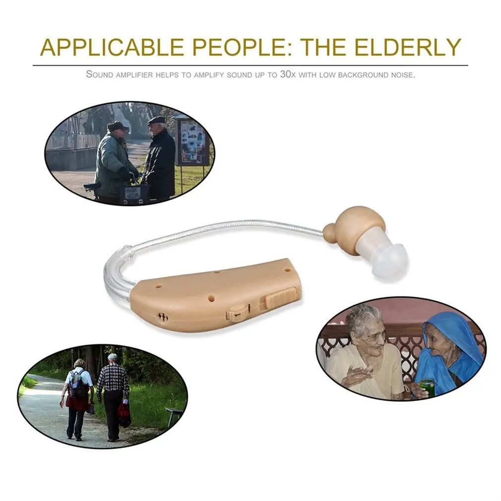 

Rechargeable Plastic Hearing Aids Sound Voice Amplifier Behind The Ear US Plug
