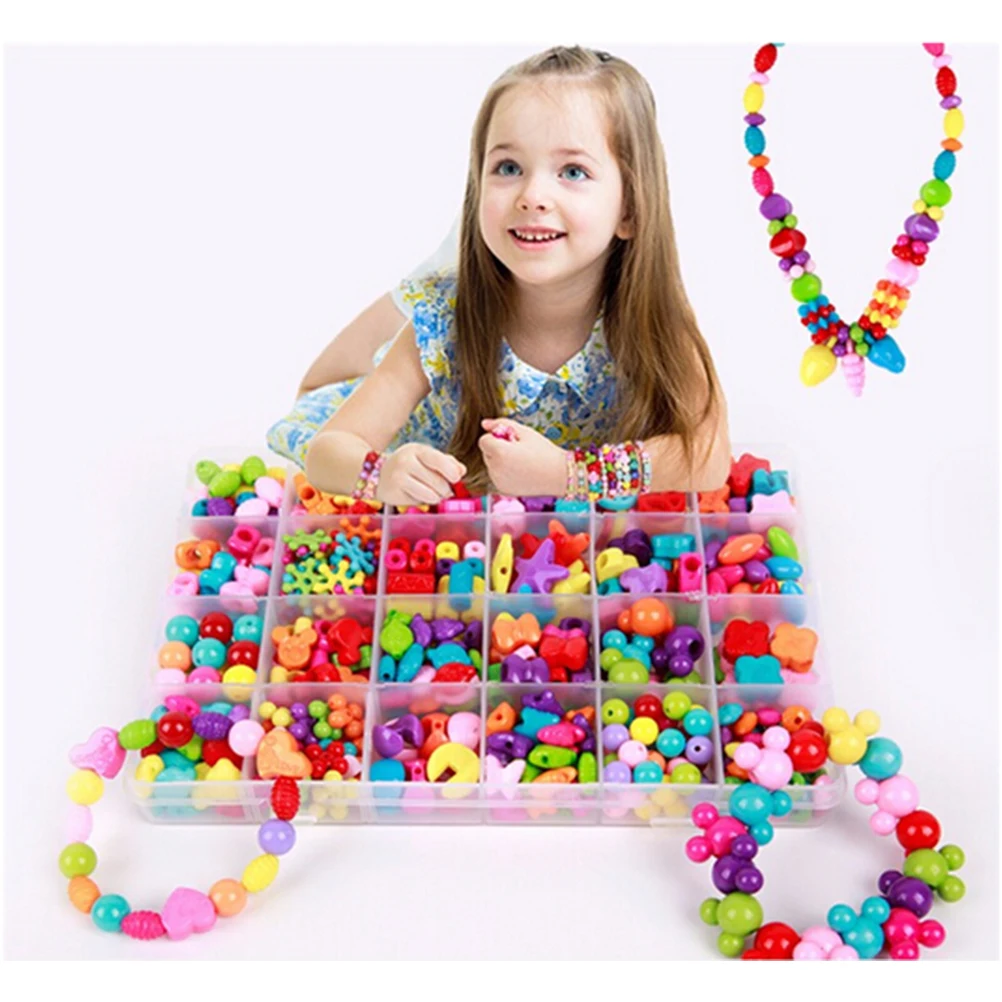 

450PCS Children DIY Wear Beads Bracelet Necklace Jewelry Making Candy Colors Kids Toys Geometric Shape Personalized