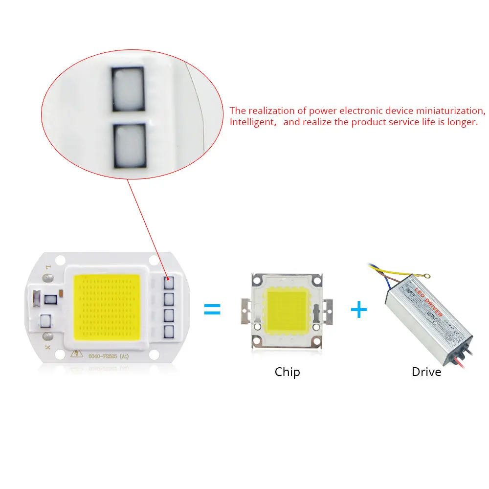 Высокое качество COB светодиодный чип 20 Вт 30 Вт 50 Вт AC 220 В без необходимости драйвера Smart IC DIY светодиодный прожектор белый/теплый белый