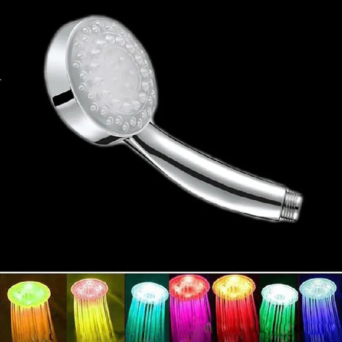 Hand Held 9 LEDs Changing Light LED Shower Head 7 Color Bathroom