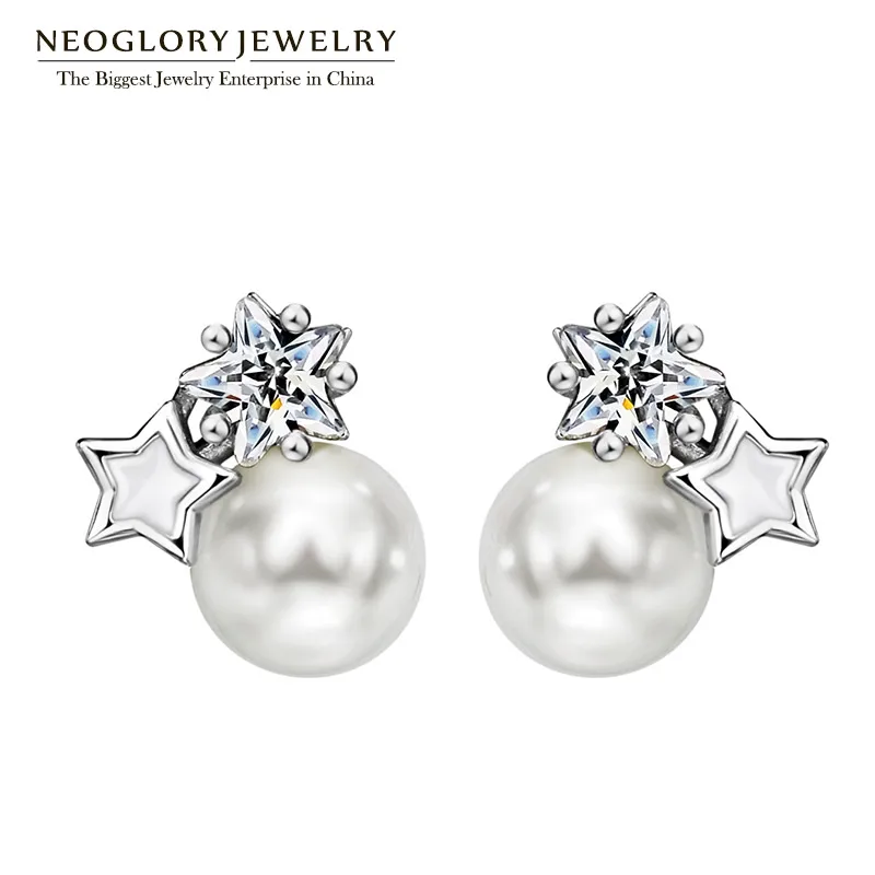 

Neoglory AAA Zircon Fashion Jewelry Simulated Pearl Star Silver Needle Stud Earrings for Women 2018 New Christmas Gifts