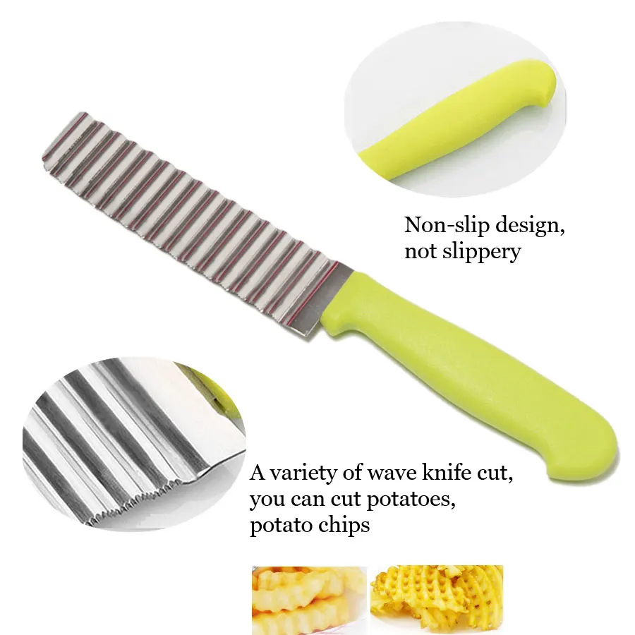 Potato French Fry Cutter Stainless Steel for Fries Serrated Blade Chip Easy Slicing Banana Fruits Potato Wave Knife Chopper vegetable cutter fruit cutter