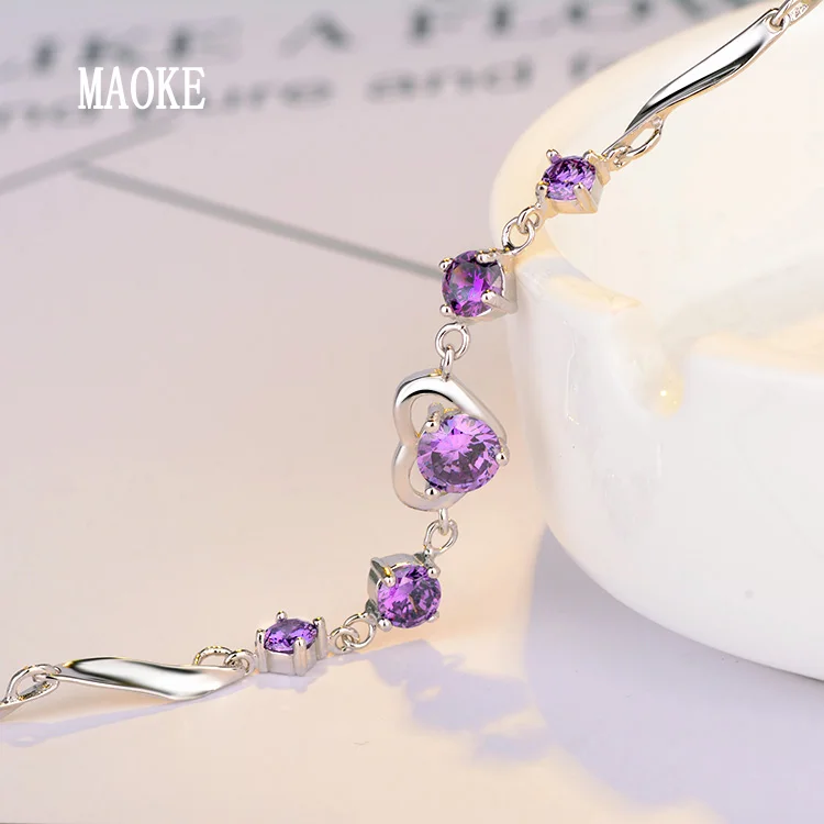 Женский браслет из серебра 925 пробы с инкрустацией сердца|bracelets for|heart bracelets for