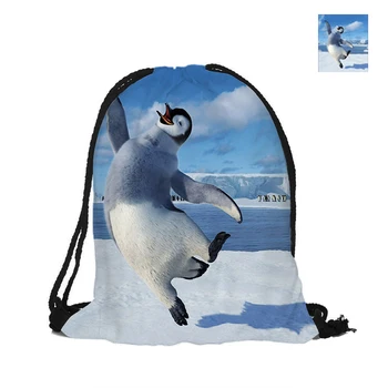 

Happy Penguins Printing Drawstring Bags Backpack Printed With Double Sides For Woman Girl Man School Travel Used